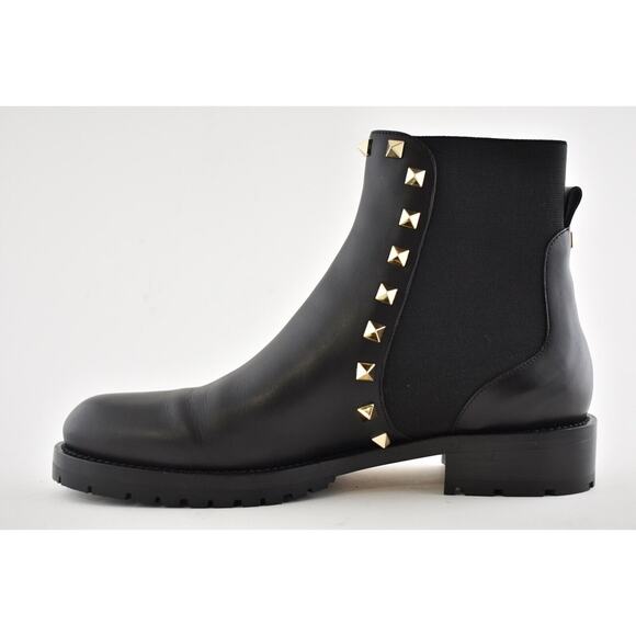 Valentino Rockstud Chelsea 20mm Black Leather Stud Heel Short Ankle Flat Boot 37 - Picture 9 of 12